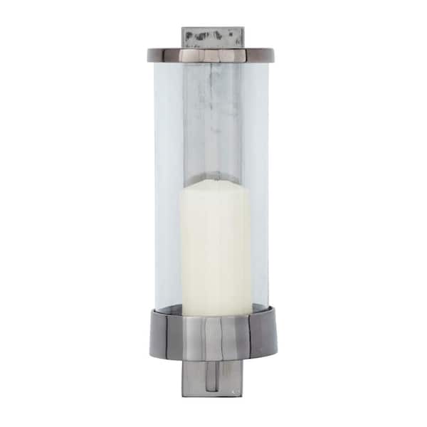 Litton Lane 16 in. Gray Aluminum Metal Single Candle Wall Sconce