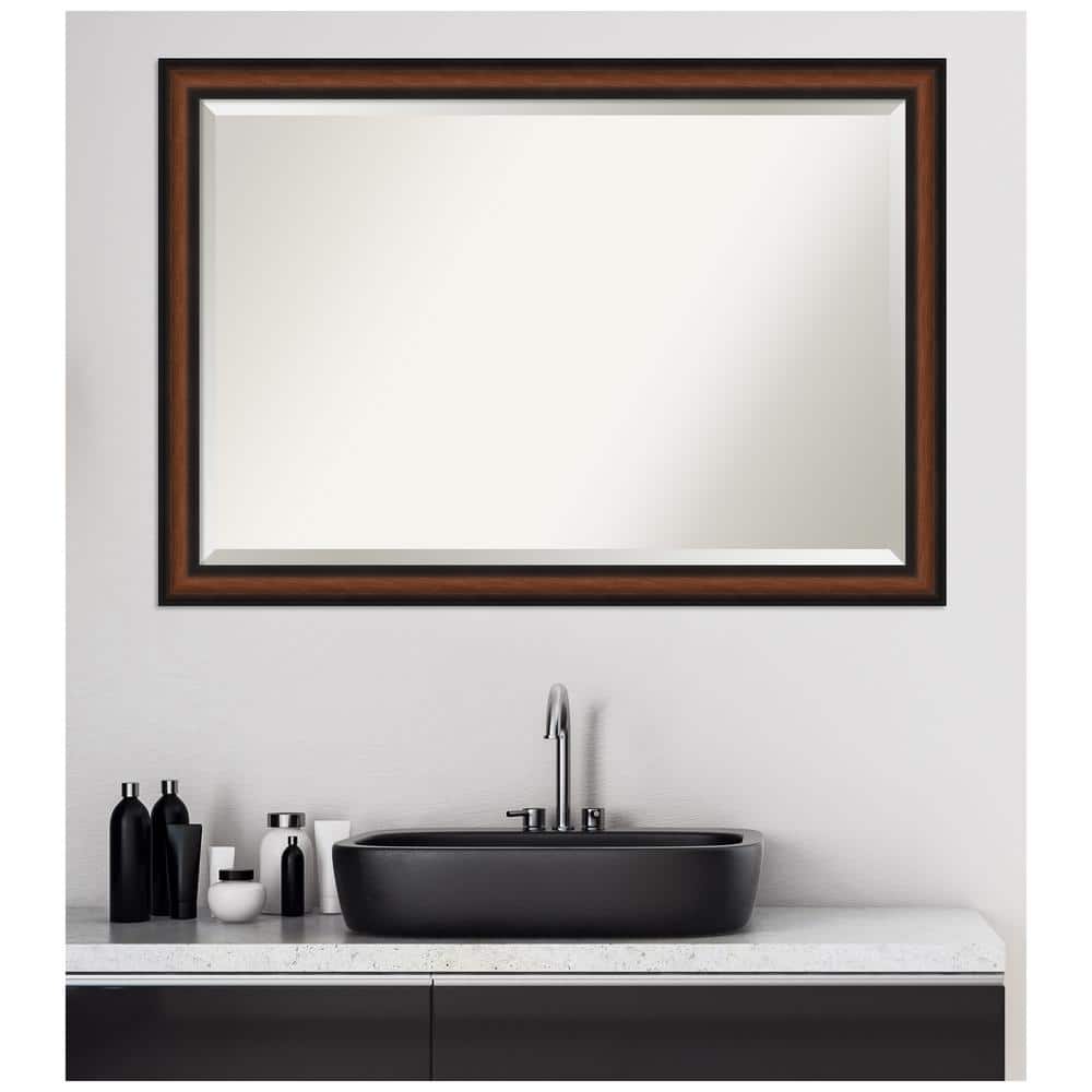 Yale Walnut Rectangular Bathroom Vanity Mirror with Beveled Edge
