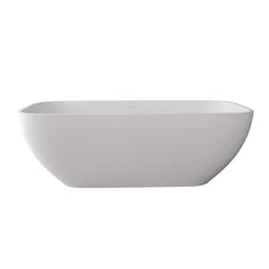 67 in. x 23 in. Solid Surface Stone Resin Stand Alone Freestanding Soaking Bathtub in White with Center Drain