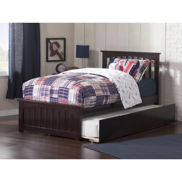 AFI Mission Espresso Twin Platform Bed with Matching Foot Board with Twin Size Urban Trundle Bed