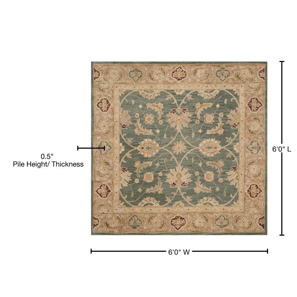 Handmade Teal Blue Wool 6' Square Tufted Area Rug