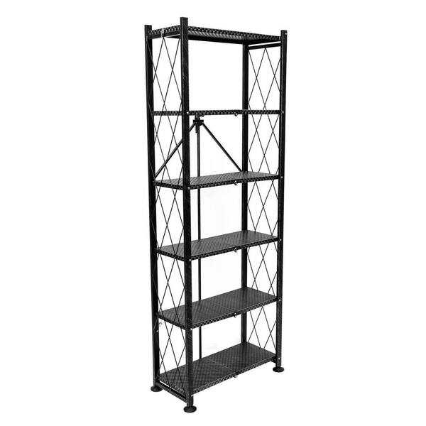 Origami 65 in. Tall x 10.6 in. W Black Classic Stamped Steel 6-Tier Bookcase Organizer Storage Rack