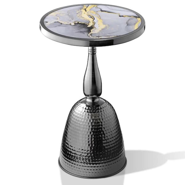 Knoll 15.75 in. Boho Black Faux Marble Metal Round Top End Table