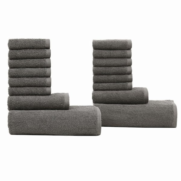 Truly Soft Essential Textured Grey 16-Piece Cotton Towel Set
