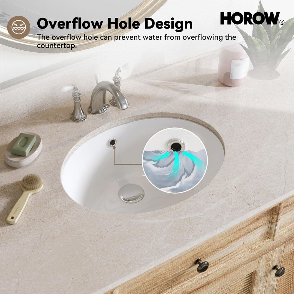White Ceramic Oval Undermount Bathroom Sink with Overflow