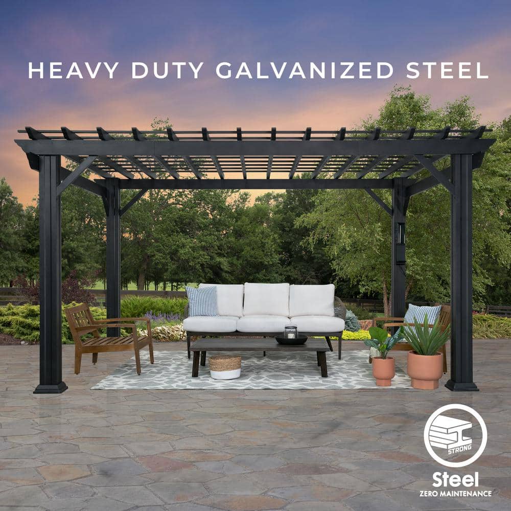 Stratford 14' x 10' Black Steel Pergola with Canopy