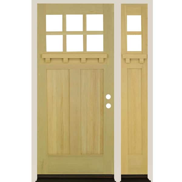 Krosswood Doors 50 in. x 80 in. 6-Lite Craftsman Left Hand Unfinished Douglas Fir Prehung Front Door Right Sidelite