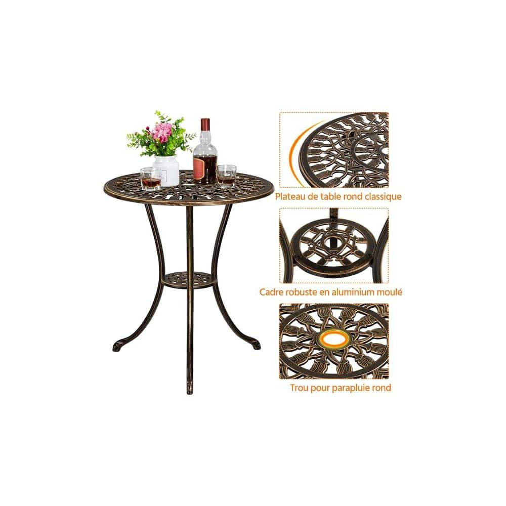 Copper Cast Aluminum 3-Piece Patio Bistro Set with Tulip Design