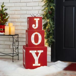 32 in. H Wooden Block JOY Porch Sign Lighted
