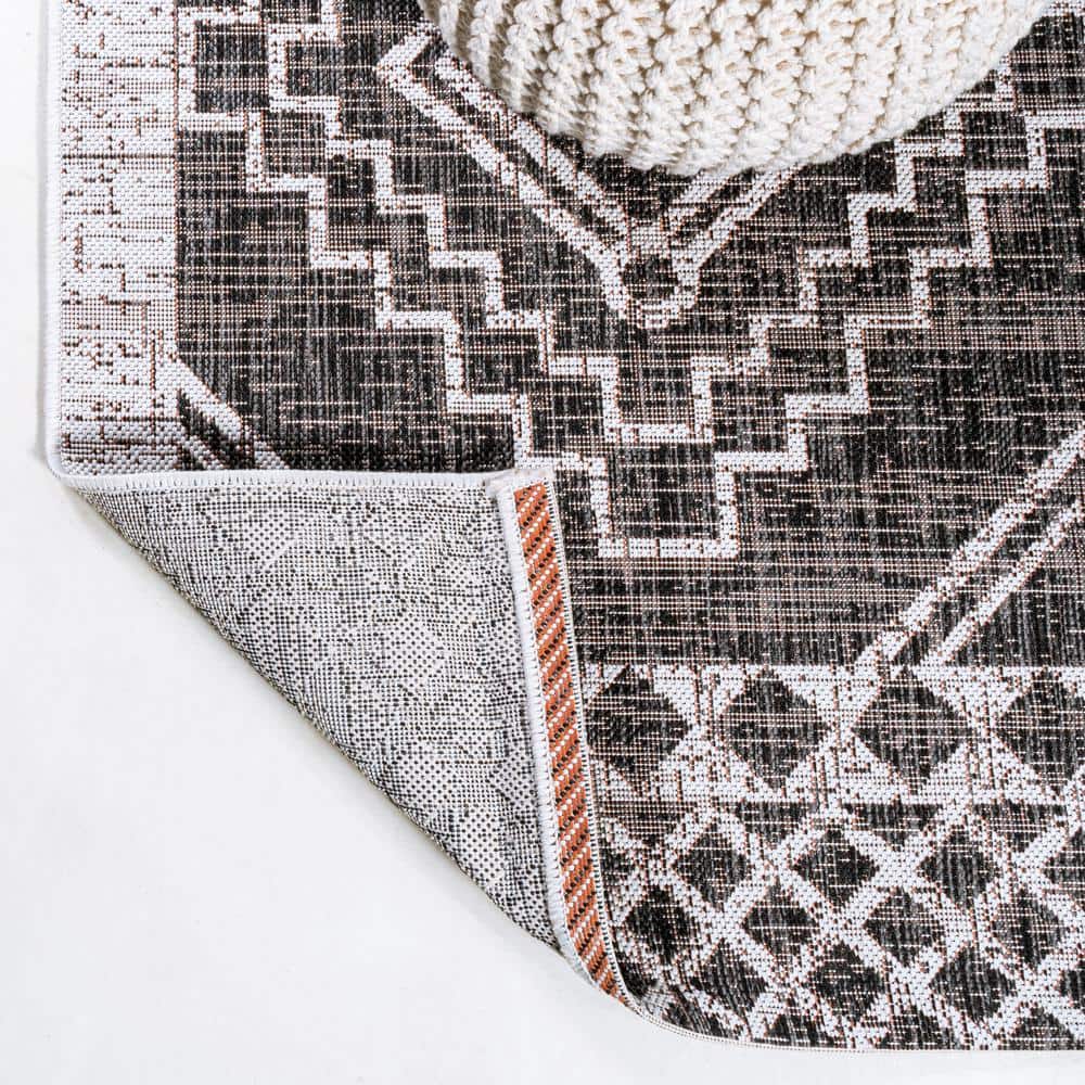 Marokko Black and Ivory Geometric Indoor/Outdoor Rug