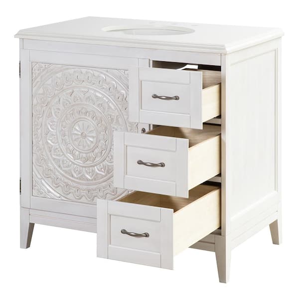 Chennai 37 in. W Single Vanity in Blue Wash with Engineered Stone Vanity Top in Crystal White with White Sink