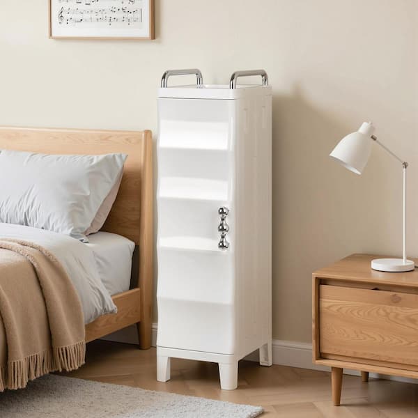 White Storage Cabinet with Door, 28.7 in. Slim Bathroom Storage Cabinet with Adjustable Shelves, Accent Storage Cabinet