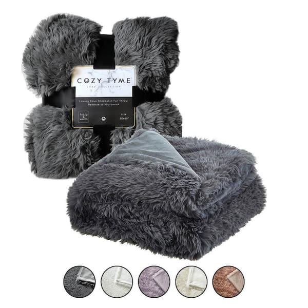 Black Soft Plush Luxury Long Haired Faux Fur Throw Blanket