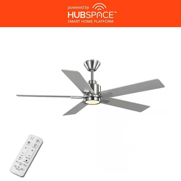 Zandra 52 in. White Changing Integrated LED Indoor Brushed Nickel Ceiling Fan w/Light Kit and Remote Powered by Hubspace