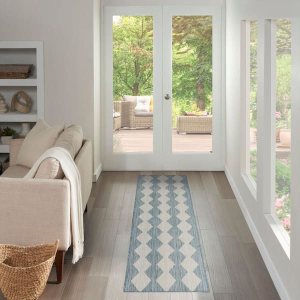 Positano Aqua 2 ft. x 8 ft. Diamond Contemporary Runner Area Rug