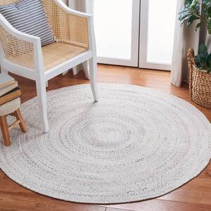 Braided Ivory 5 ft. x 5 ft. Gradient Solid Color Round Area Rug