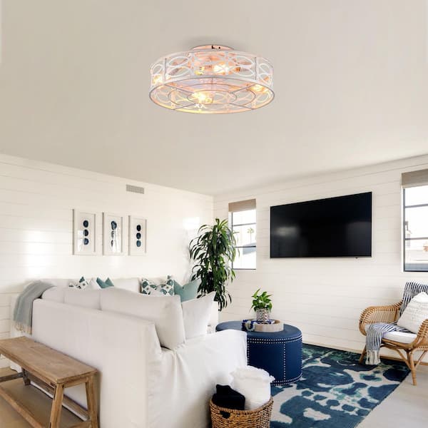 20 in. 4-Light White Jute Rope Universal No Include E26 Bulb Low Profile Fandelier Ceiling Fan Light Kit