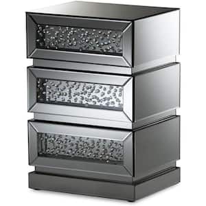 Silver 3 Drawer 17.91 in. W Nightstand, Sturdy Bedside Nightstand Table
