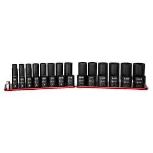 1/2 in. Drive SAE Shallow and Deep Impact Socket Set with Billet Aluminum Socket Rail (28-Piece)