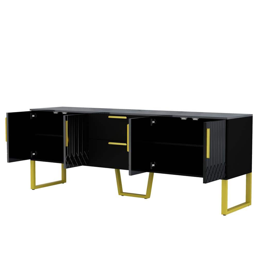 Polibi Black TV Stand Fits TV's up to 75 in. with Drawers RS-B13TD-B ...