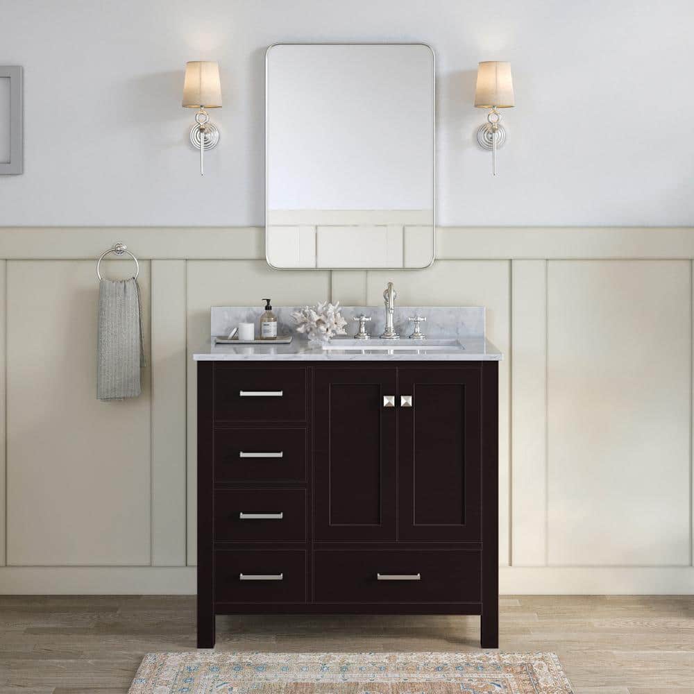 ARIEL Cambridge 37 in. W x 22 in. D x 35.25 in. H Vanity in Espresso with White Marble Vanity Top with Basin, Brown -  A037SRCW2RVOESP