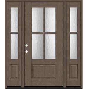 Regency 64 in. x 80 in. 3/4Lite 4SDL Oasis Deco Glass RHOS Prefinish Ashwood Fiberglass Prehung Front Door w/2_ 12inSL