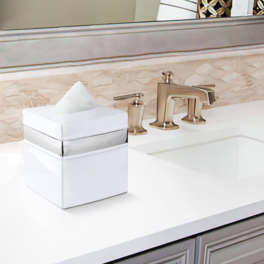 White and Nickel Aluminum Tissue Box Cover