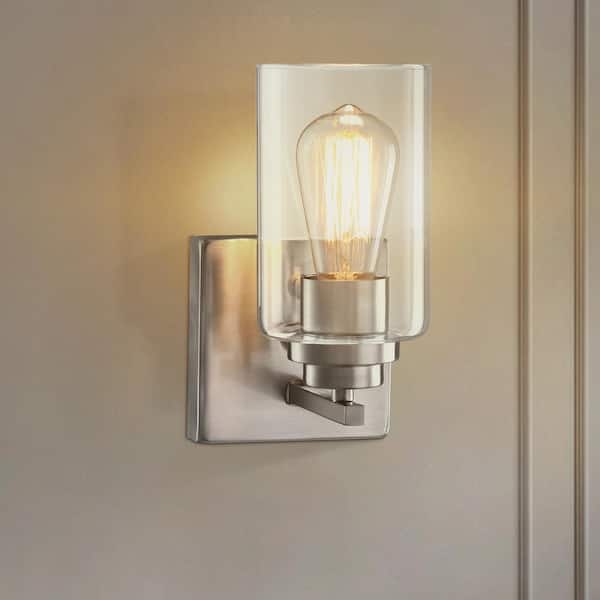4.8 in. 1-Light Brushed Nickel Wall Sconce lighting Bathroom Vanity Light With Dimable Swithch(Set of Two)
