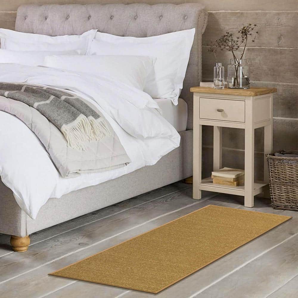 Beige Polyamide Non-Slip Rubberback Runner Rug for Kitchen