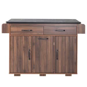 Brown Wood 51.06 in. Kitchen Island with Adjustable Shelf, Drop Leaf, Spice Rack, Towel Rack and 2 Drawers