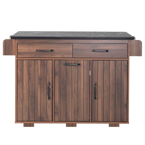 Sudzendf Brown Wood 51.06 in. Kitchen Island with Adjustable Shelf, Drop Leaf, Spice Rack, Towel Rack and 2 Drawers