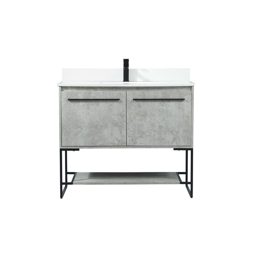 40 in. W Bath Vanity in Concrete Grey with Engineered Stone Vanity Top in I
