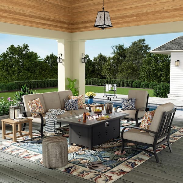 ULAX FURNITURE 4-Piece Outdoor Conversation Set with Fire Pit Table HD ...