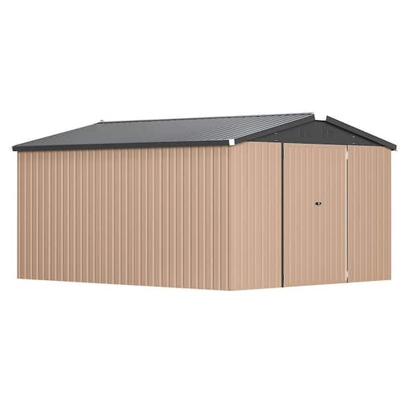 AECOJOY 10 ft. W x 14 ft. D metal shed with double lockable doors, grey (140 Sq. Ft.)