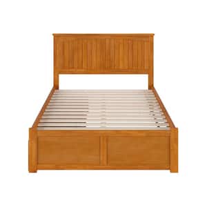 Nantucket Light Toffee Natural Bronze Solid Wood Frame Full Platform Bed with Footboard and Storage-Drawers