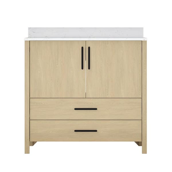 36 in. W x 22 in. D x 34 in. H Single Sink Freestanding Bath Vanity in Oak with White Carrara Cultured Marble Top