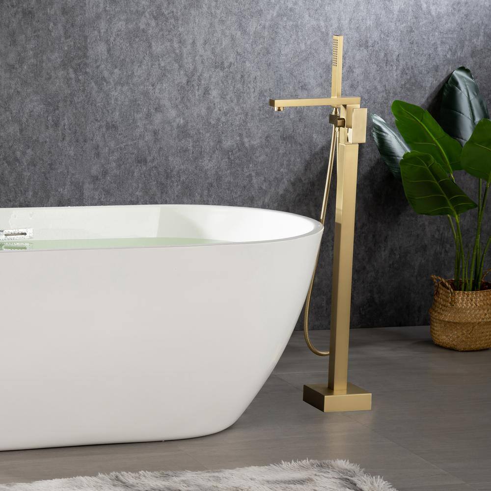 Brushed Gold Freestanding Tub Faucet with Hand Shower