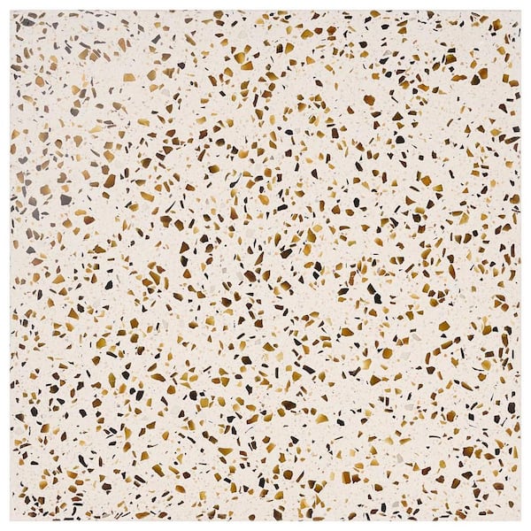 Raleigh Glass Creme Gold 4 in. x 0.71 in. Polished Terrazzo Floor and Wall Tile Sample