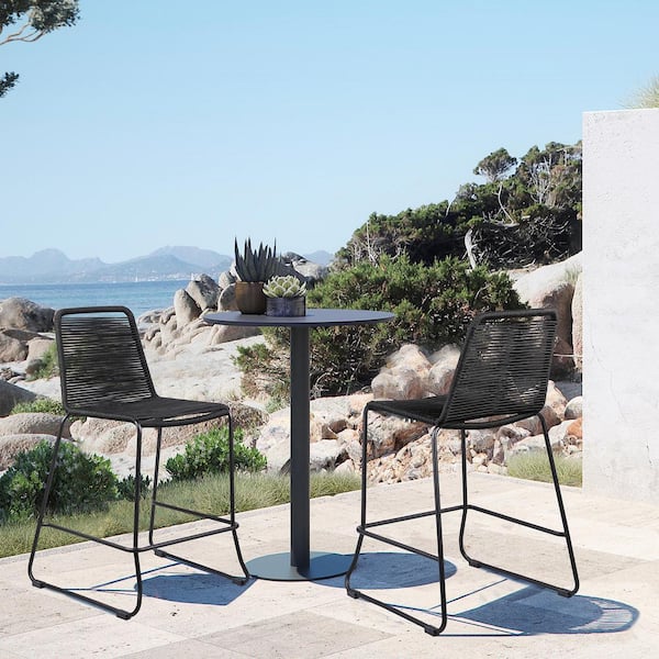 Armen Living Shasta 26 in. Outdoor Metal and Black Rope Stackable Counter Stool (Set of 2)