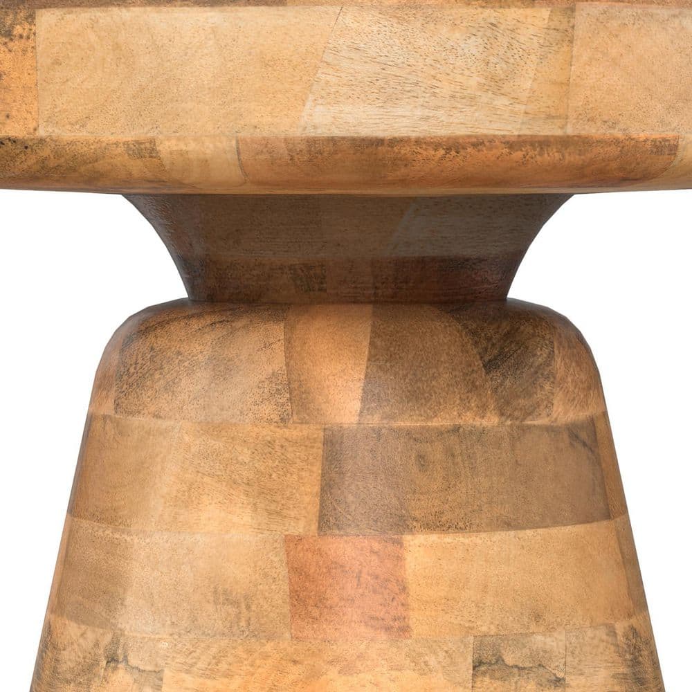 Robbie Solid Mango Wood 16 in. Wide Round Boho Contemporary Rustic Accent Table in Natural, Fully Assembled - thumbnail 3