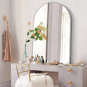 Modern 24 in. W x 36 in. H Arched Aluminum Alloy Framed Wall Mirror Vanity Mirror in Grey