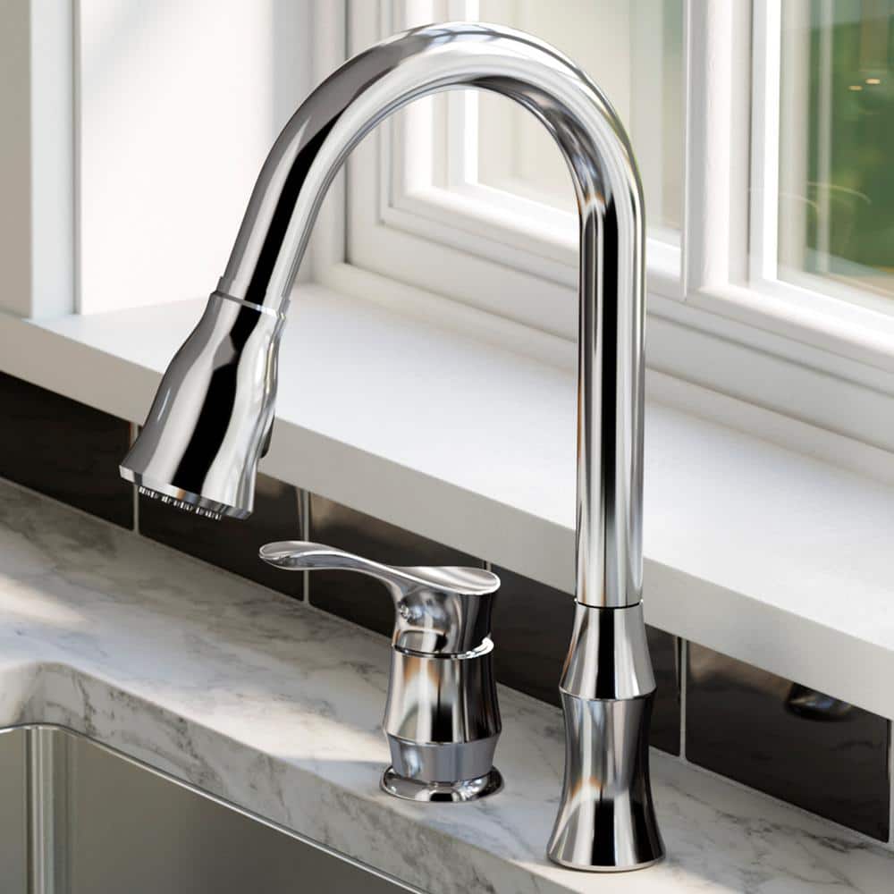 Chrome Single-Handle Kitchen Faucet with Pull-Out Spray