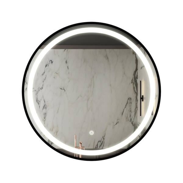 Miscool Anky 24 in. W x 24 in. H Round Framed Wall Mounted LED Bathroom Vanity Mirror