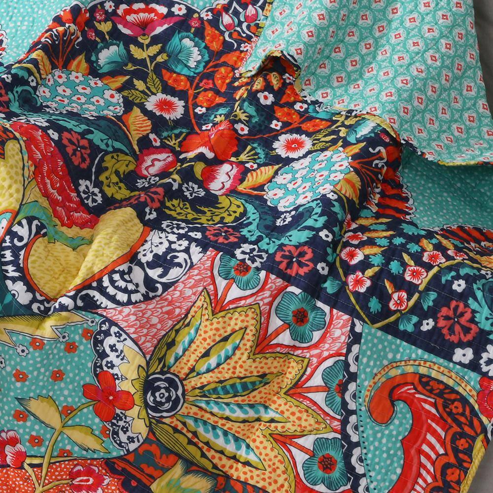 Exotic Bazaar Cotton Quilted Throw 50x60 in - Reversible, Colorful Medallion