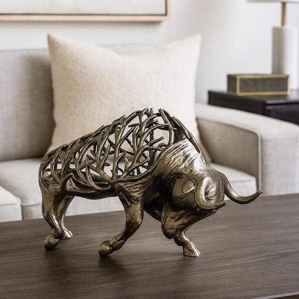 castellousa Bronze Handmade 20 in. x 10 in. Aluminum Metal Abstract Bull Sculpture