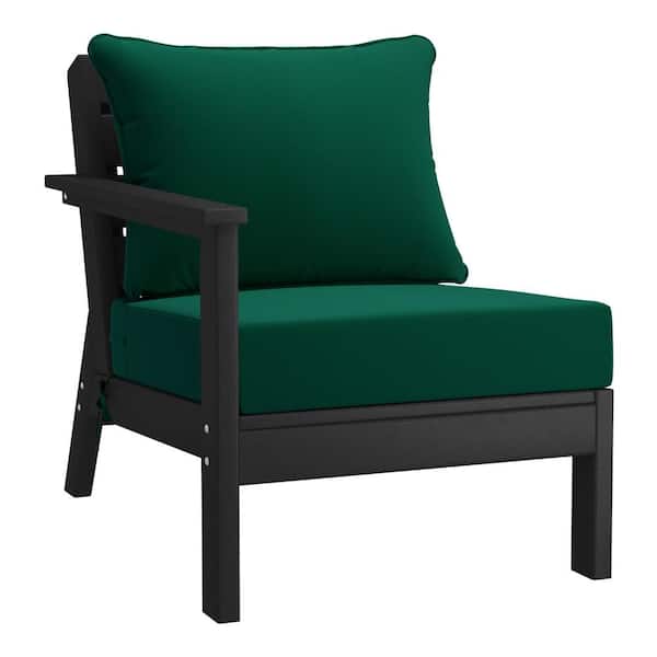 WESTIN OUTDOOR Birchwood Outdoor Patio Deep Seating Left Facing Arm HDPE Lounge Chair in Black with Green Cushions