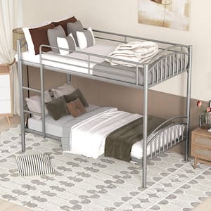 Silver Twin over Twin Metal Bunk Bed with Ladder, Divided into 2-Separate Beds