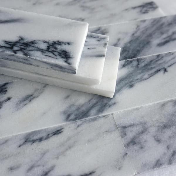 unoa 【Marble stone】No sleeve design MOLOVO Natural White and Blue 1.89 in. x 7.8 Subway Polished