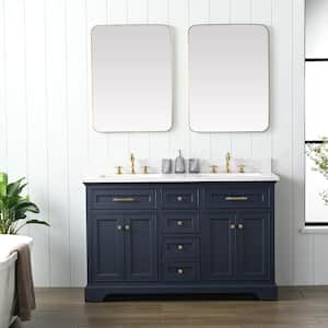 Thompson 54 in. W x 22 in. D Bath Vanity in Indigo Blue with Engineered Stone Top in Carrara White with White Sinks