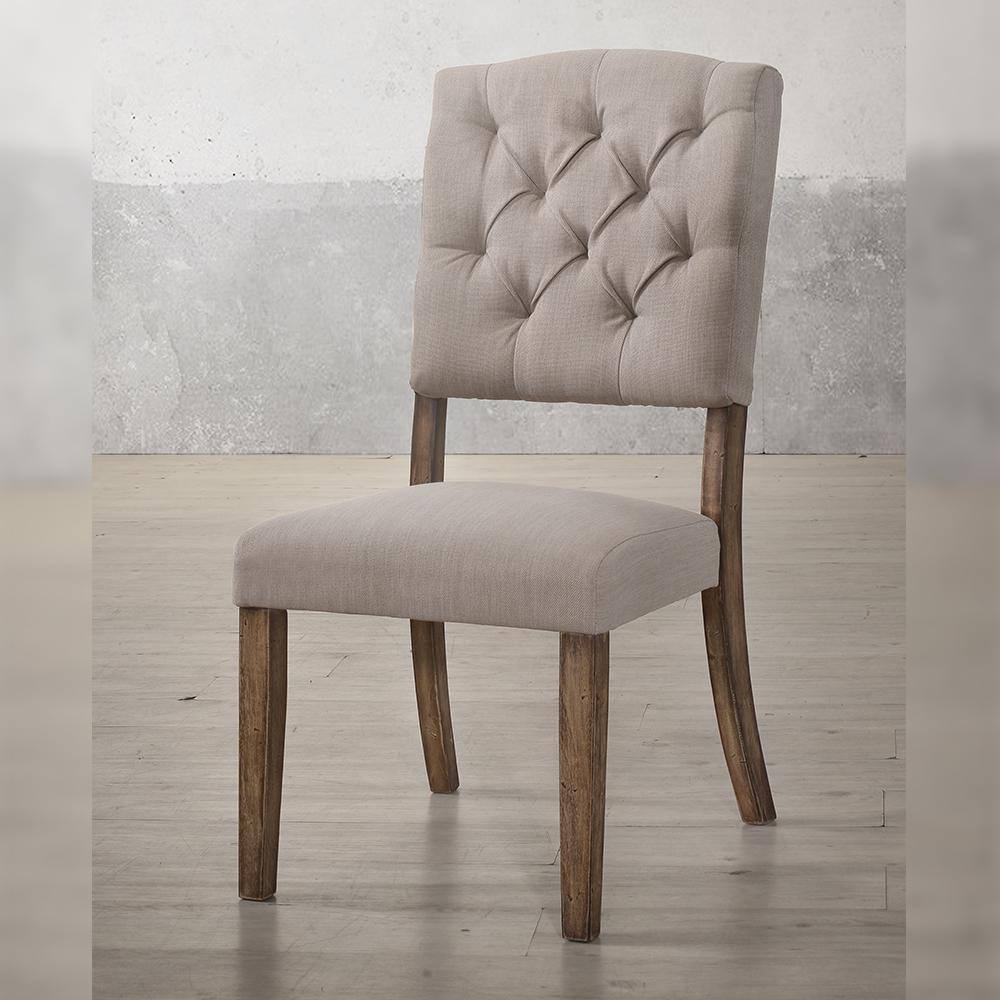 Gray Linen Upholstered High Back Side Chair with Wood Legs